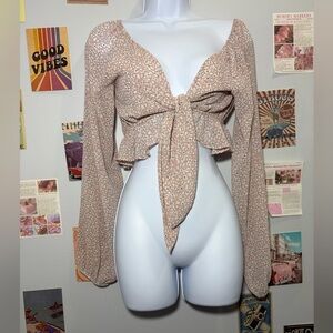 Princess Polly Blush Floral Tie-Front Crop Top